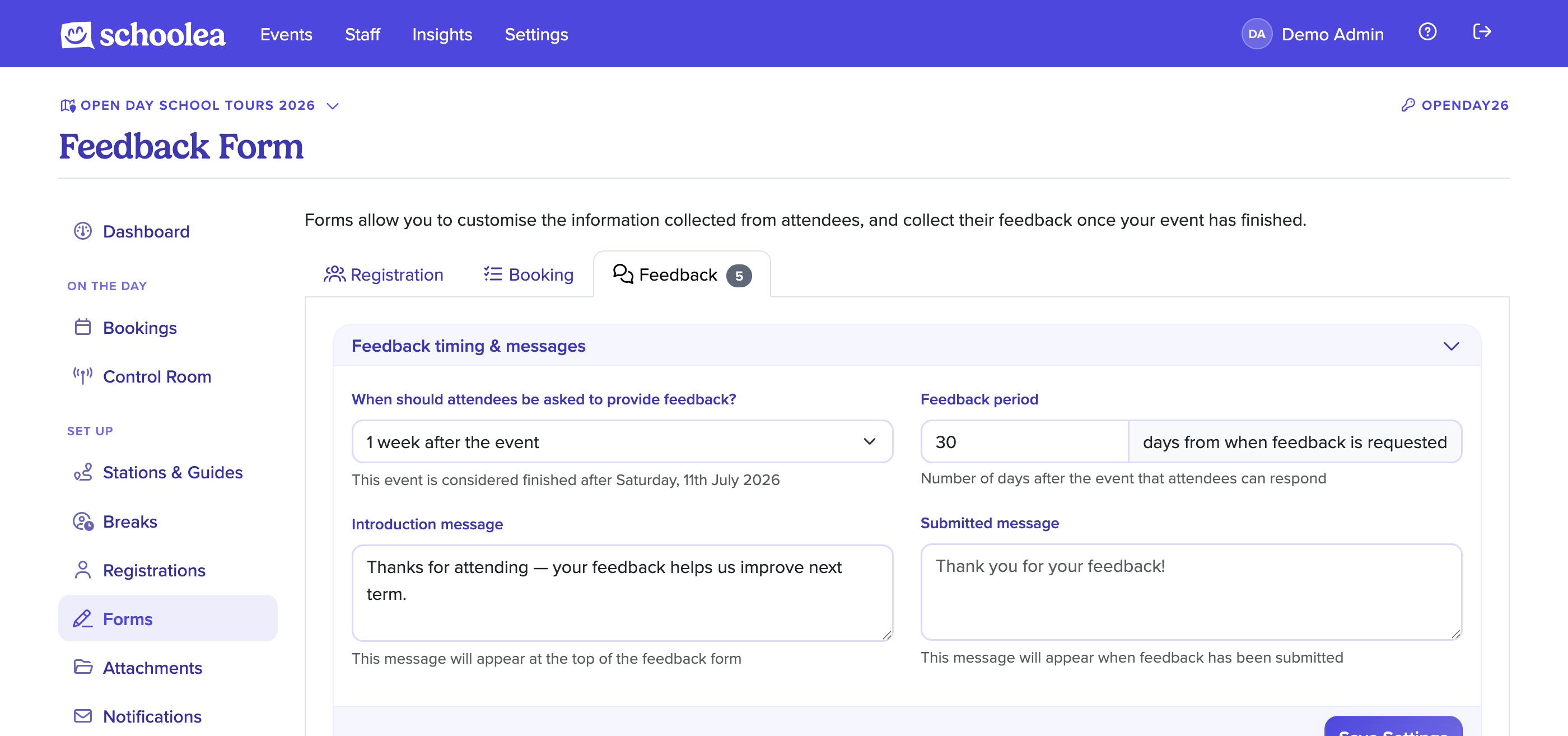 Setting up a feedback form for an event