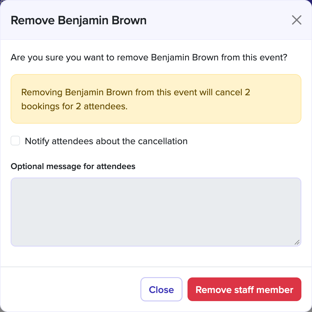Removing a teacher from an event
