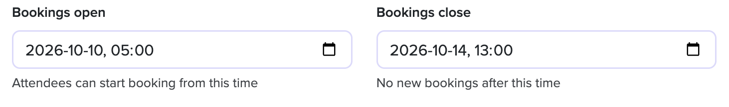 Booking open/close date