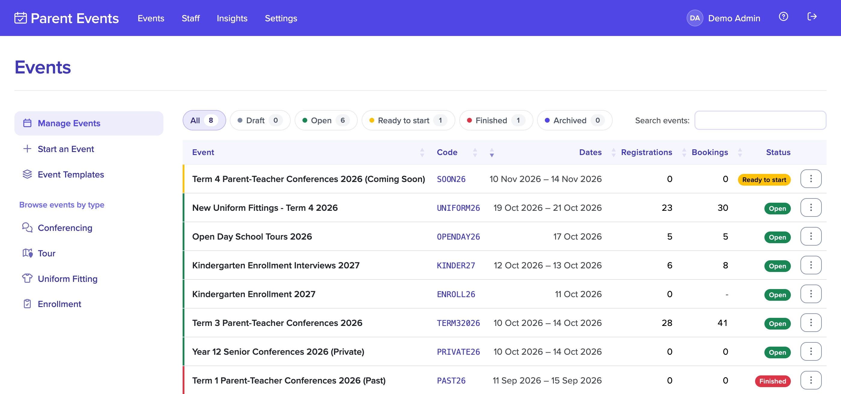List of events