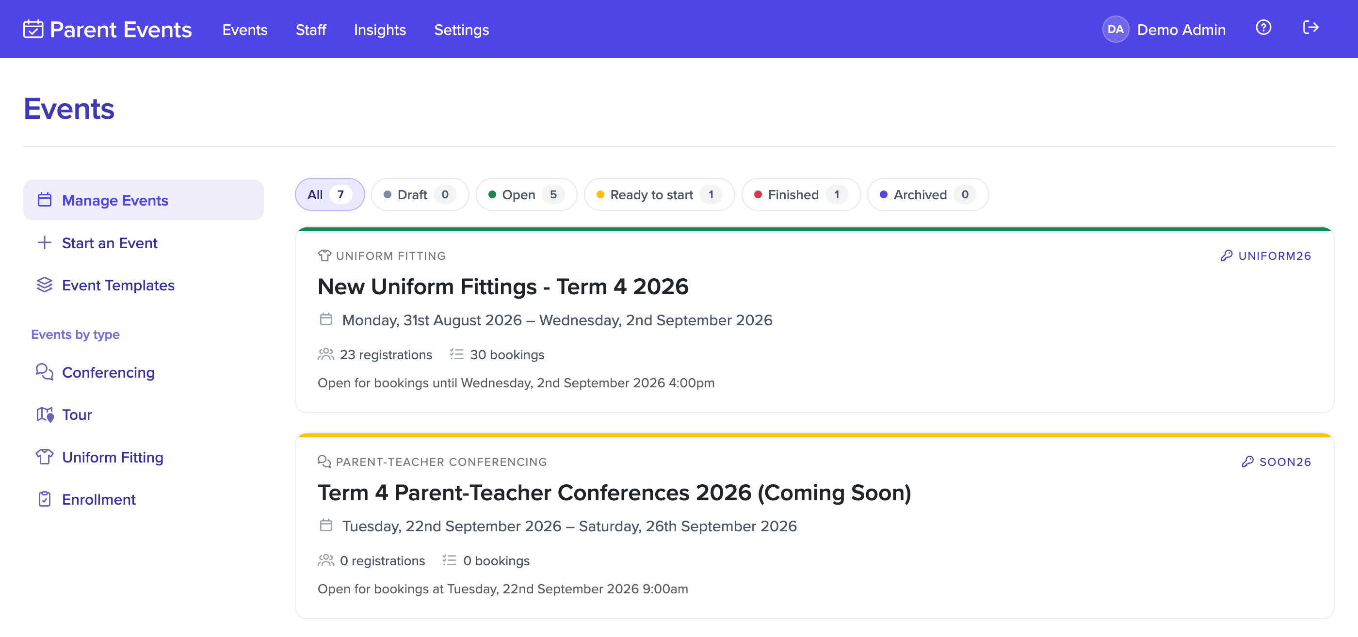 List of events
